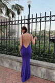 Picture of: Fitted Jersey Gown with Open Back and Ruching in Royal Purple, Style: 33644, Detail Picture 4