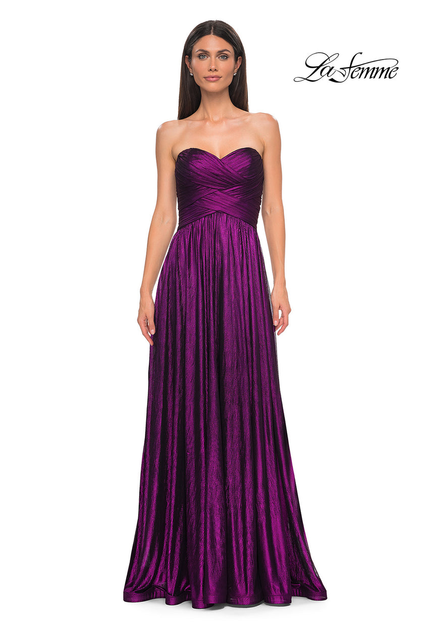 Picture of: Textured Chiffon Flowy Strapless Evening Dress in Royal Purple, Style 32382, Detail Picture 6
