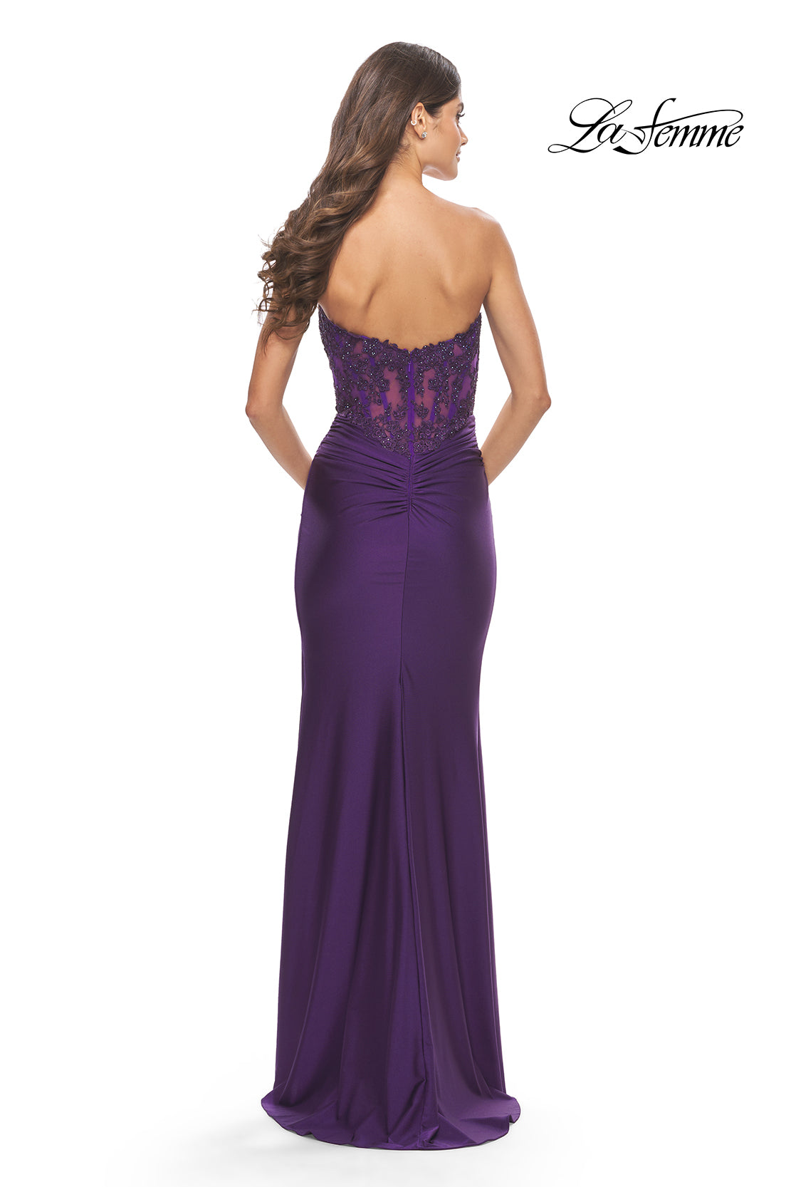 Picture of: Long Dress with Jersey Skirt and Lace Illusion Bodice in Royal Purple, Style: 31182, Detail Picture 7