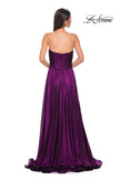 Picture of: Textured Chiffon Flowy Strapless Evening Dress in Royal Purple, Style 32382, Detail Picture 7