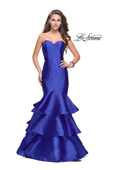 Picture of: Long Mikado Mermaid Gown with Tiered Ruffle Skirt in Royal Blue, Style: 25432, Main Picture