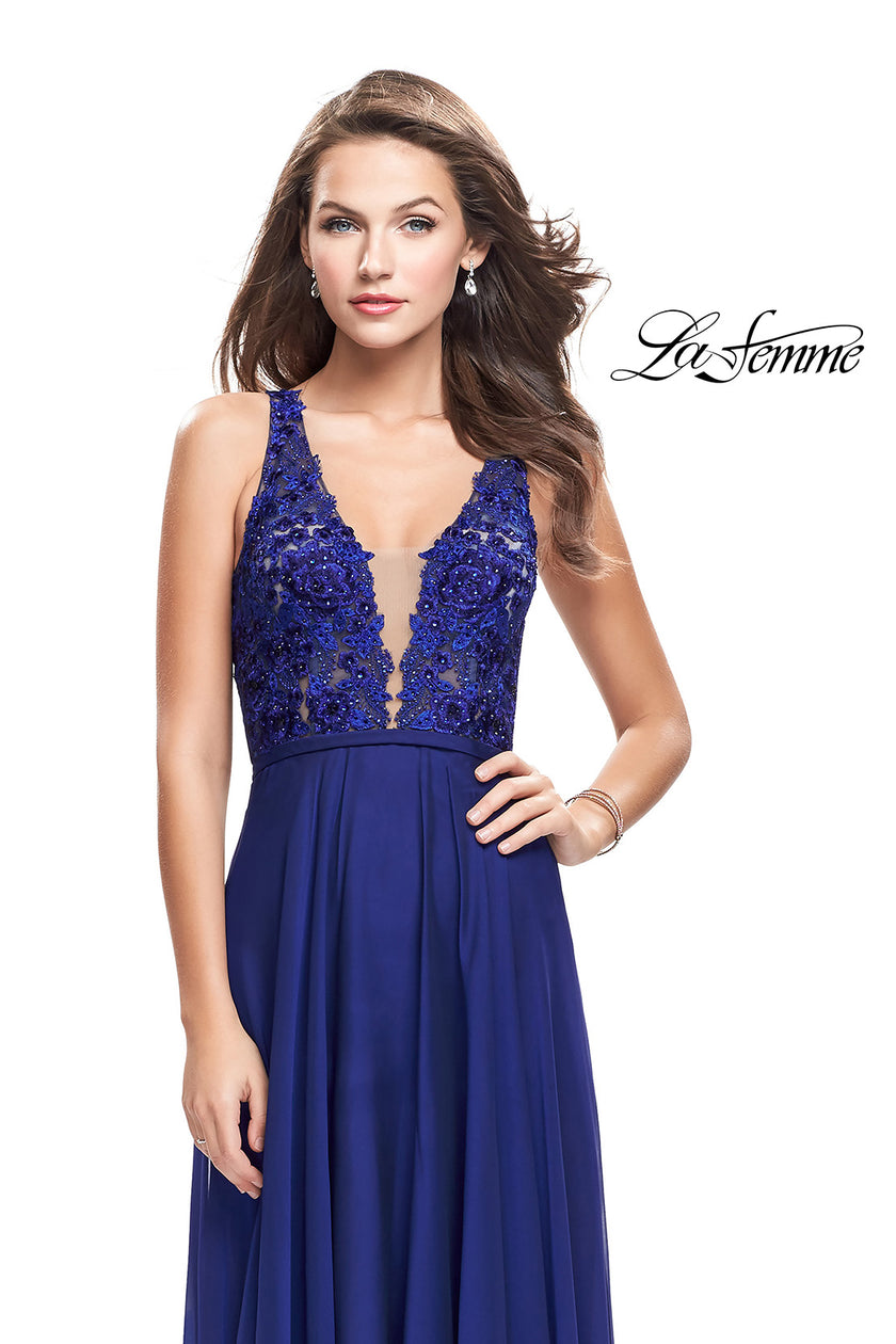 Picture of: A-line Prom Gown with Chiffon Skirt and Lace in Royal Blue, Style: 26061, Main Picture