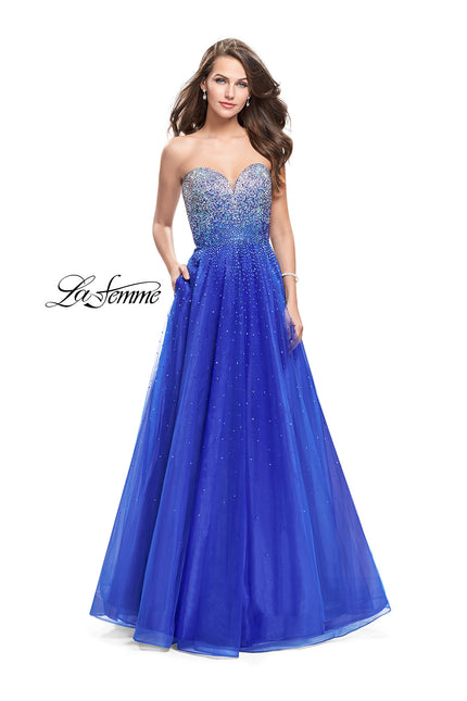 Picture of: Long Strapless Ball Gown with Metallic Ombre Rhinestones in Royal Blue, Style: 26264, Main Picture