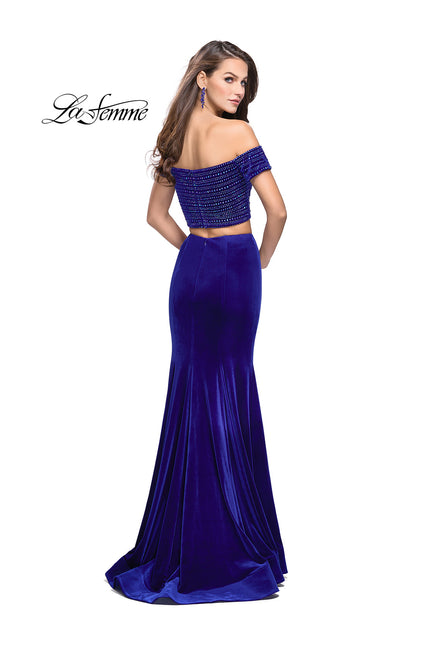 Picture of: Velvet Two Piece Prom Dress with Beading in Royal Blue, Style: 25496, Back Picture