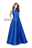 Picture of: Long Mikado Ball Gown with Boat Neck and Criss Cross Back in Royal Blue, Style: 25425, Detail Picture 1