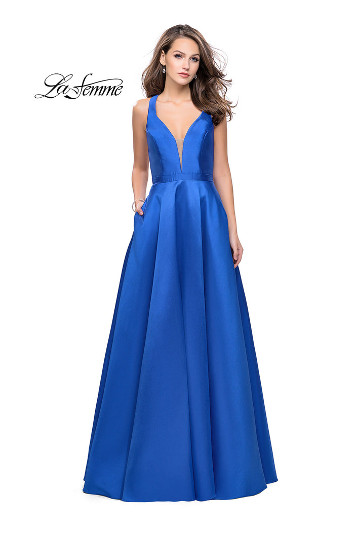 Picture of: Mikado A-line Prom Dress with Strappy Open Back in Royal Blue, Style: 26215, Detail Picture 1