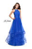 Picture of: Long Prom Ball Gown with Tulle Overlay and Beaded Top in Royal Blue, Style: 25671, Detail Picture 3