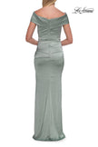 Picture of: Off-the-Shoulder Ruched Satin Evening Gown in Sage, Style: 33620, Detail Picture 6