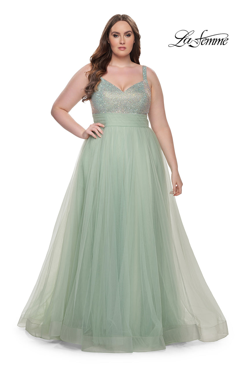 Picture of: A-Line Plus Size Prom Dress with Rhinestone Bodice in Sage, Style: 31251, Detail Picture 11