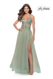 Picture of: Tulle A-Line Gown with Sheer Bodice and Beaded Lace Detail in Sage, Style: 31369, Main Picture