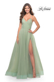 Picture of: Long Tulle A-line Gown with Side Slit and Pockets in Sage, Style: 31501, Main Picture