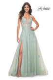 Picture of: A-Line Tulle Dress with Rhinestone Embellished Lace Applique in Light Colors in Sage, Style: 32438, Main Picture
