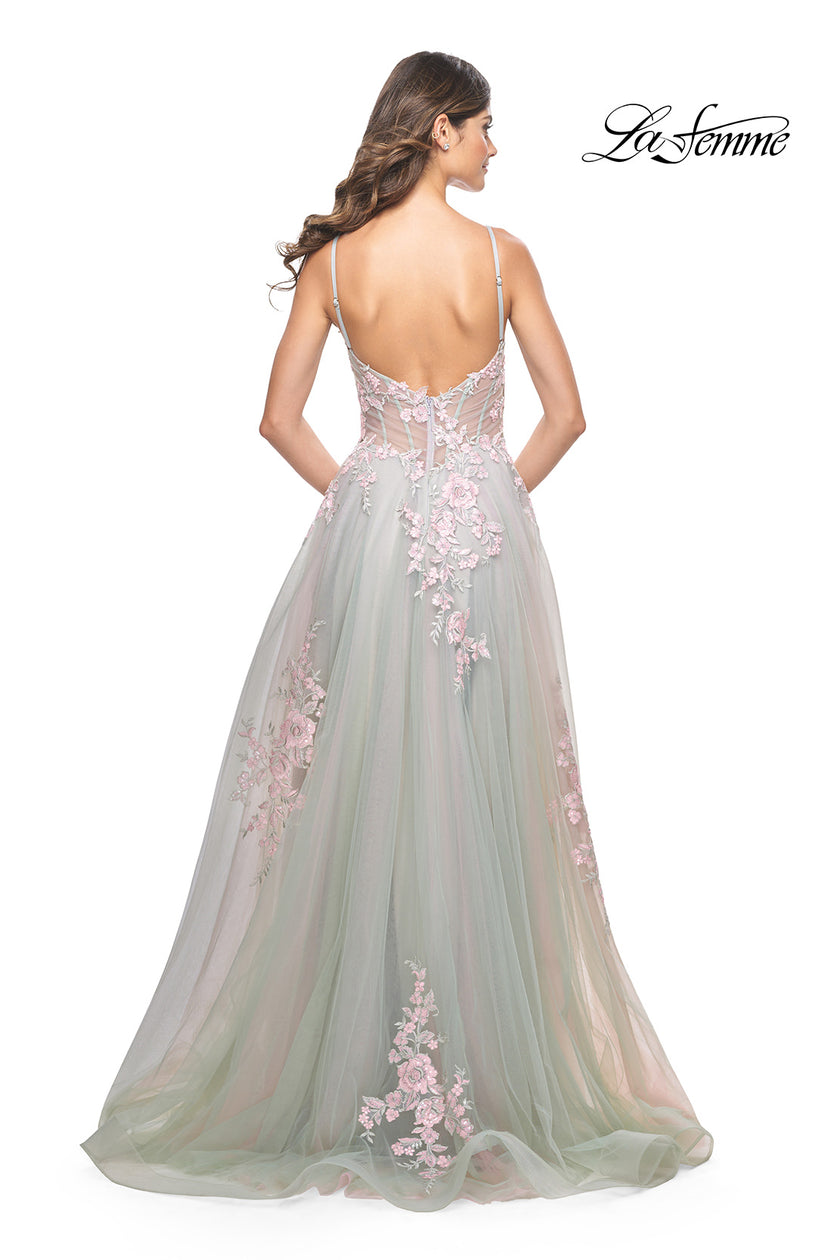 Picture of: A-Line Tulle Prom Dress with Scattered Lace Applique in Sage, Style: 31939, Detail Picture 9