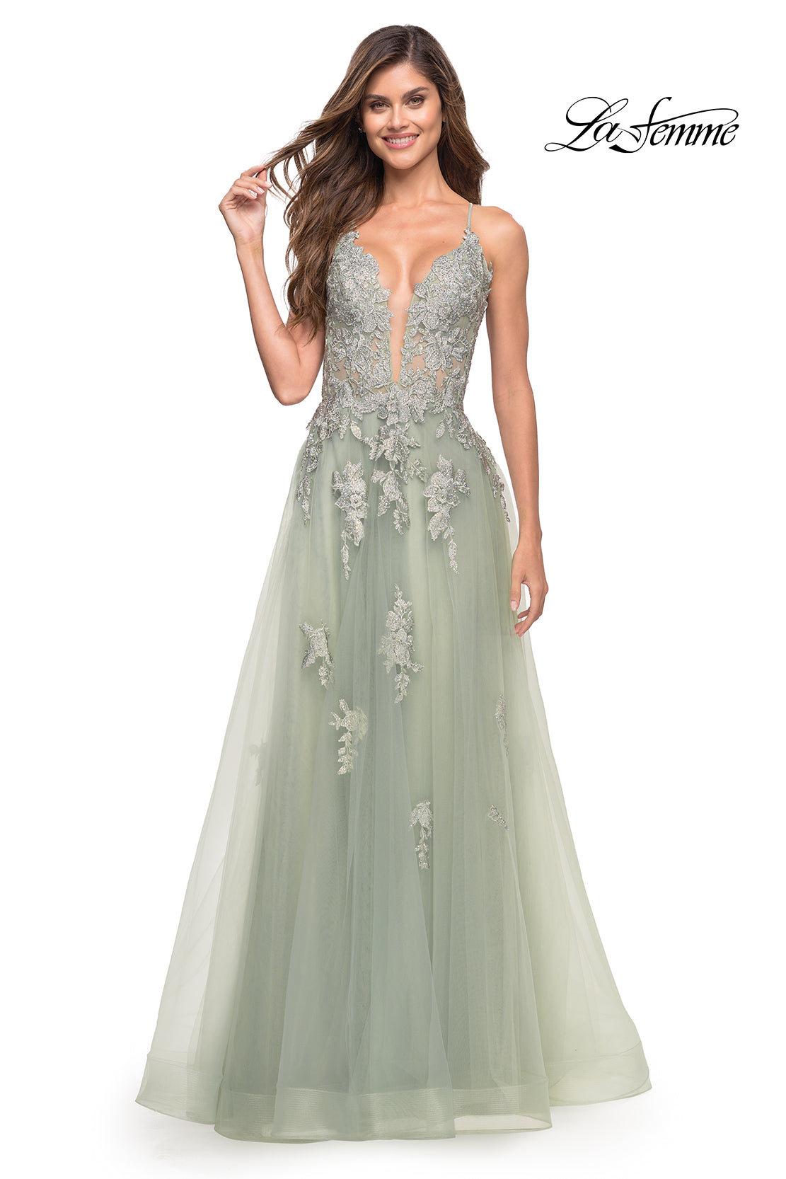 Picture of: Tulle A-line Dress with Jeweled Lace Appliques, Style: 30560, Detail Picture 10