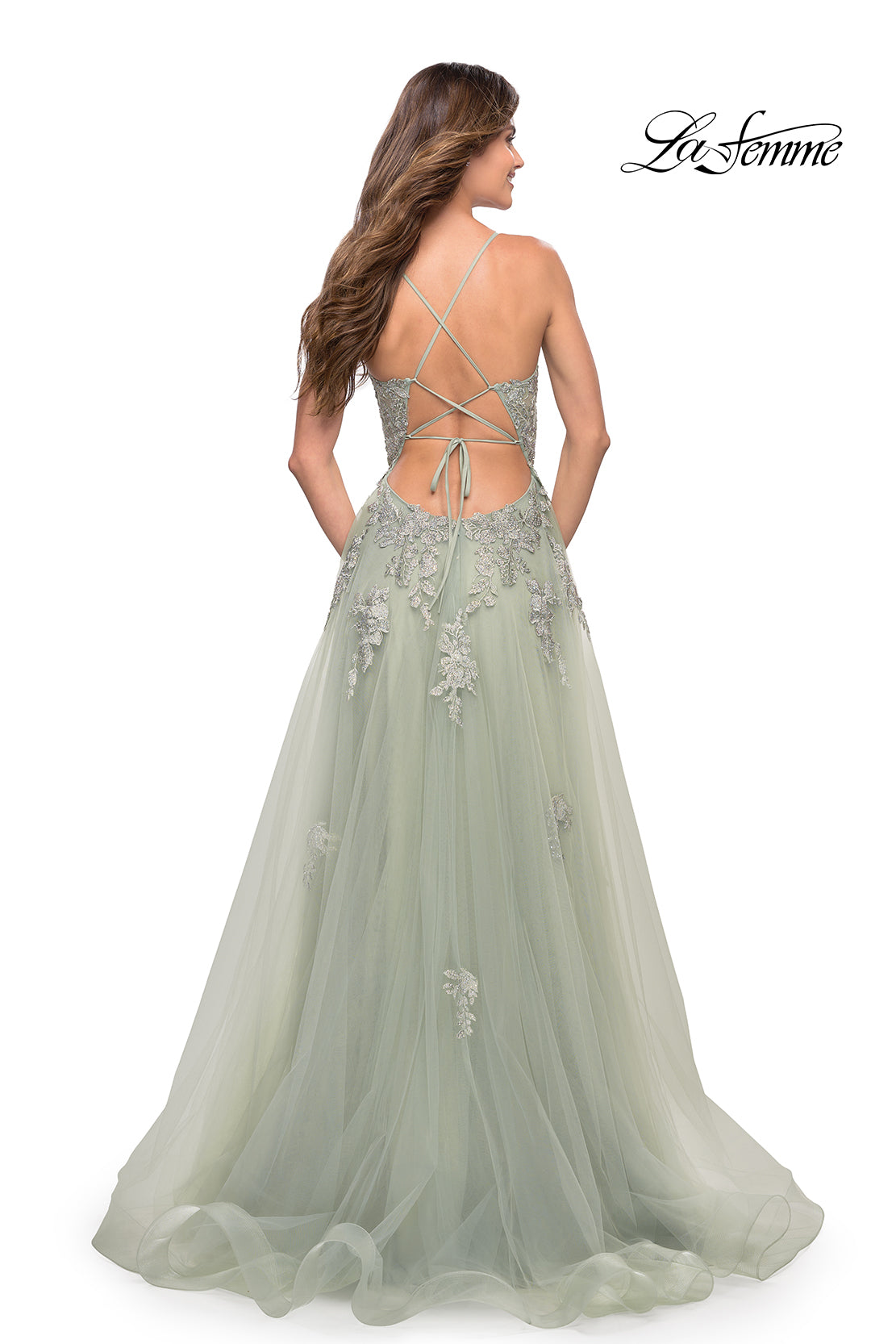 Picture of: Tulle A-line Dress with Jeweled Lace Appliques, Style: 30560, Detail Picture 11
