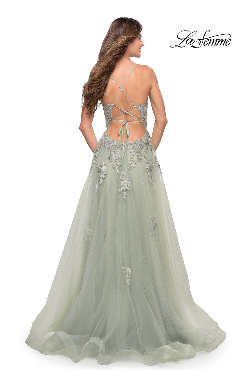 Picture of: Tulle A-line Dress with Jeweled Lace Appliques, Style: 30560, Detail Picture 11