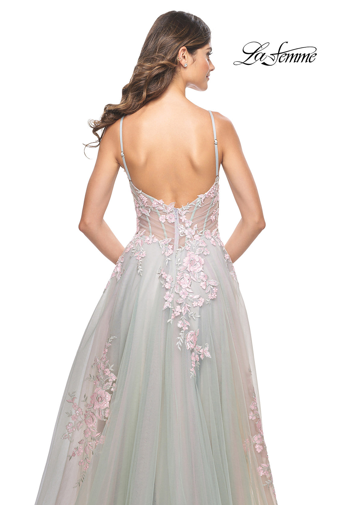Picture of: A-Line Tulle Prom Dress with Scattered Lace Applique in Sage, Style: 31939, Detail Picture 11