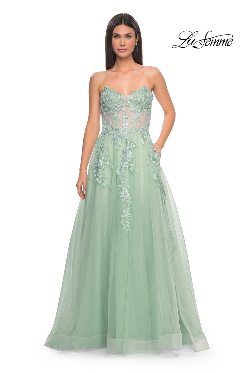 Picture of: Sweetheart Strapless Gown with Beautiful Lace Applique in Sage, Style: 32082, Detail Picture 13