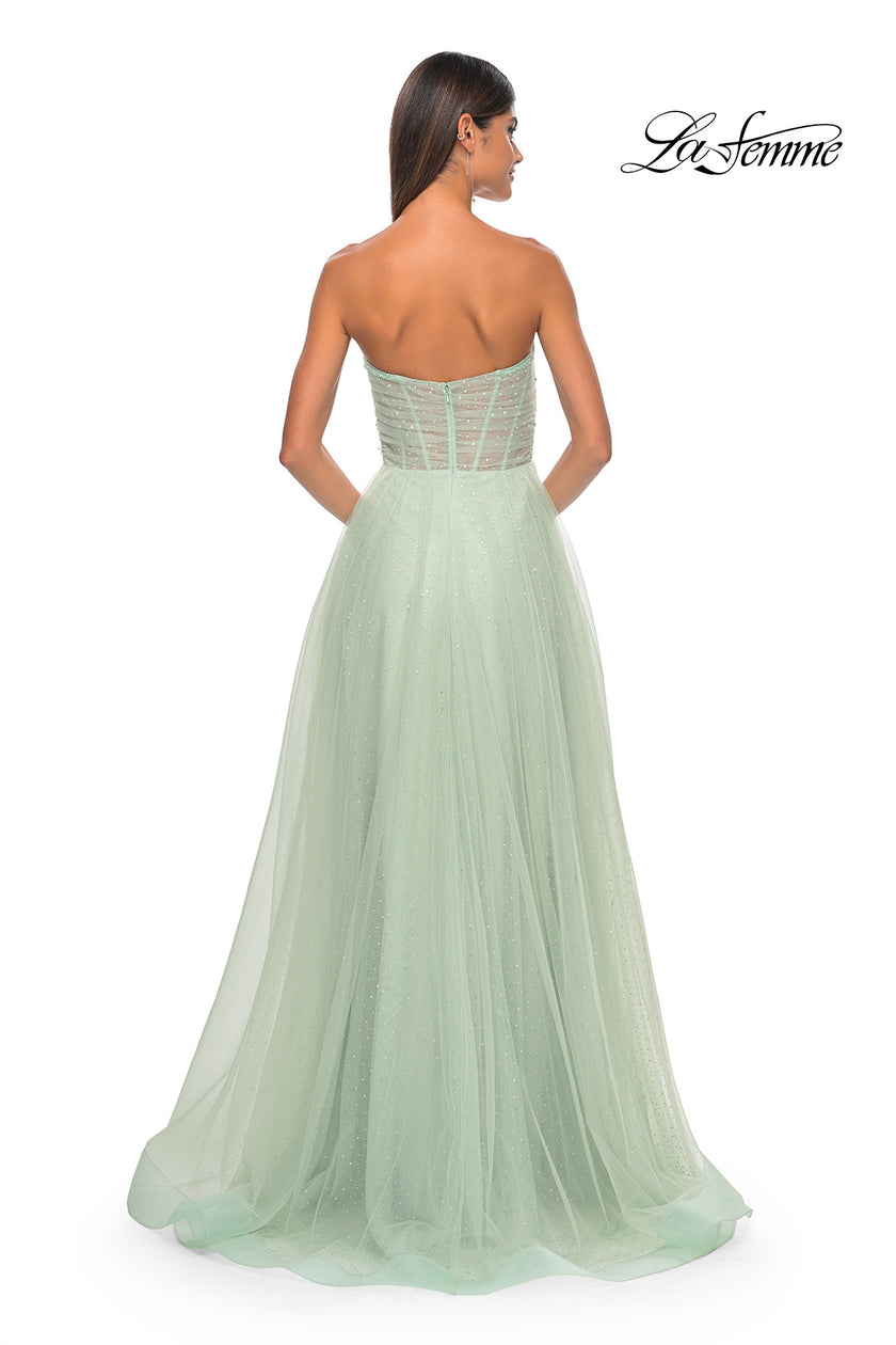 Picture of: Sweetheart Tulle and Rhinestone Prom Dress with Illusion Detail in Sage, Style: 31997, Detail Picture 15
