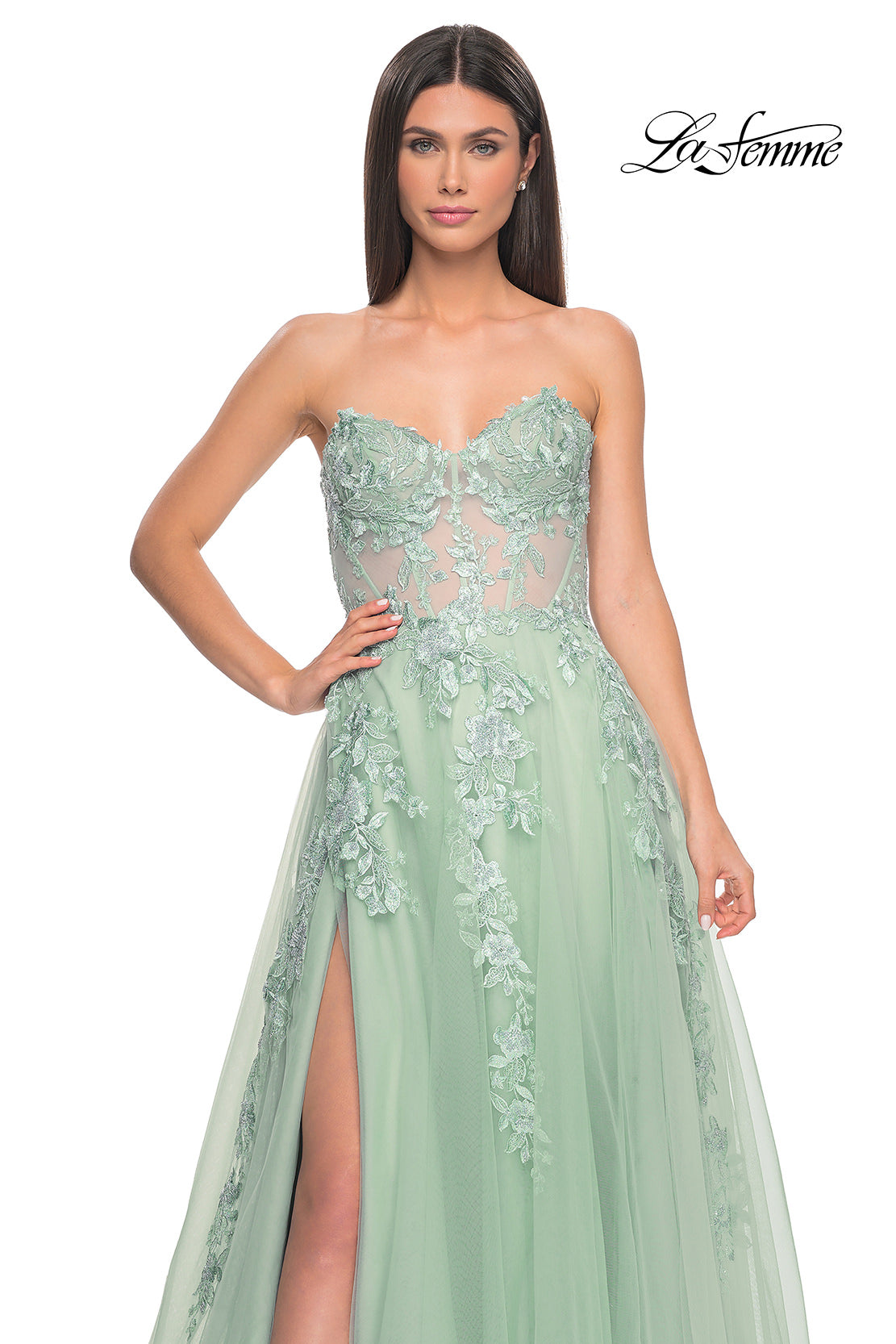 Picture of: Sweetheart Strapless Gown with Beautiful Lace Applique in Sage, Style: 32082, Detail Picture 15