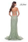 Picture of: Rhinestone Lace Embellished Prom Dress with High Side Slit in Sage, Style: 31288, Back Picture