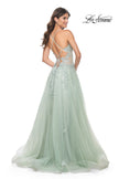 Picture of: A-Line Tulle Dress with Rhinestone Embellished Lace Applique in Light Colors in Sage, Style: 32438, Back Picture