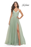 Picture of: Tulle A-Line Prom Dress with Rhinestone Straps in Sage, Style: 31204, Detail Picture 1