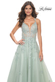 Picture of: A-Line Tulle Dress with Rhinestone Embellished Lace Applique in Light Colors in Sage, Style: 32438, Detail Picture 1