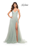 Picture of: Rhinestone Tulle Ballgown with Slit and Lace Up Back in Sage, Style: 30536, Detail Picture 2