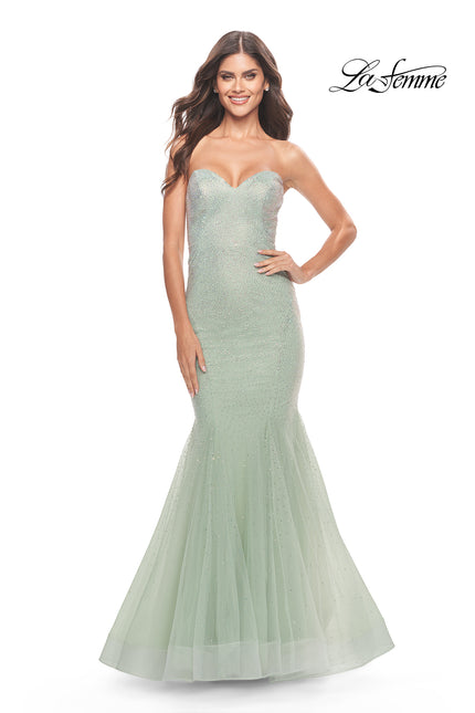 Picture of: Rhinestone Mermaid Prom Dress with Sweetheart Neckline in Sage, Style: 31285, Detail Picture 2
