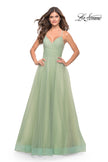 Picture of: Long Tulle A-line Gown with Side Slit and Pockets in Sage, Style: 31501, Detail Picture 3