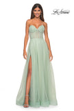 Picture of: Sweetheart Tulle and Rhinestone Prom Dress with Illusion Detail in Sage, Style: 31997, Detail Picture 3