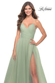 Picture of: Long Tulle A-line Gown with Side Slit and Pockets in Sage, Style: 31501, Detail Picture 4
