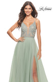 Picture of: Tulle Gown with Sheer Lace Bodice in Sage, Style: 31542, Detail Picture 4