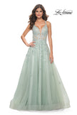 Picture of: A-Line Tulle Dress with Rhinestone Embellished Lace Applique in Light Colors in Sage, Style: 32438, Detail Picture 4