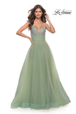 Picture of: Tulle Gown with Full Skirt and Rhinestone Bodice in Sage, Style: 31238, Detail Picture 5