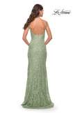 Picture of: Simple Stretch Lace Dress with Slit in Sage, Style: 31259, Detail Picture 5