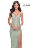 Picture of: Rhinestone Lace Embellished Prom Dress with High Side Slit in Sage, Style: 31288, Detail Picture 5