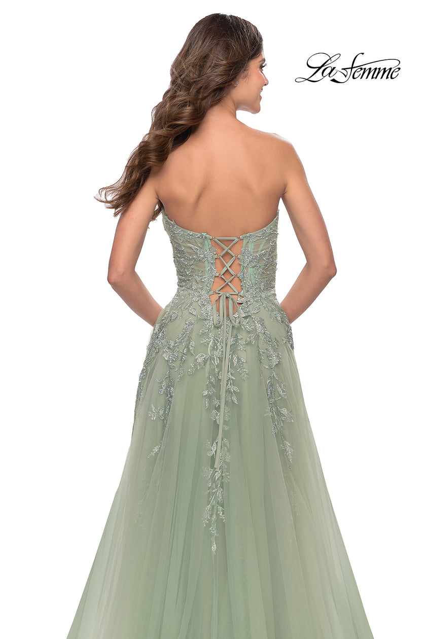 Picture of: Sweetheart Tulle Strapless Gown with Lace Applique in Sage, Style: 31363, Detail Picture 6