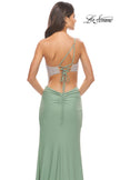 Picture of: One Shoulder Dress with Side Cut Out and Rhinestone Bodice in Sage, Style: 31600, Detail Picture 6