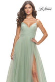 Picture of: Tulle A-Line Prom Dress with Rhinestone Straps in Sage, Style: 31204, Detail Picture 7
