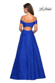 Picture of: Off the Shoulder Floor Length Dress with Rhinestones in Sapphire Blue, Style: 27556, Back Picture
