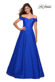 Picture of: Off the Shoulder Floor Length Dress with Rhinestones in Sapphire Blue, Style: 27556, Detail Picture 5