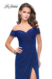 Picture of: Off the Shoulder Prom Dress with Wrap Side Leg Slit in Sapphire Blue, Style: 25955, Main Picture