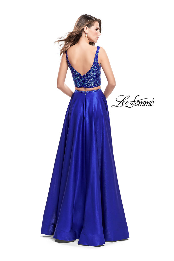 Picture of: Two Piece A-line Gown with Beading and Low Scoop Back in Sapphire Blue, Style: 25939, Back Picture