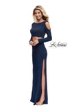Picture of: Two Piece Cold Shoulder Prom Dress with Side Skirt Slit in Sapphire Blue, Style: 25256, Detail Picture 2
