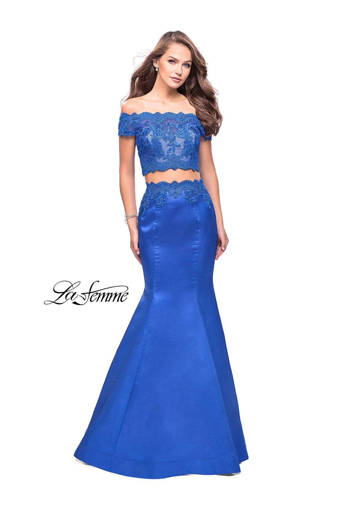 Picture of: Mikado Two Piece Prom Dress with Lace and Beading in Sapphire Blue, Style: 25583, Detail Picture 2