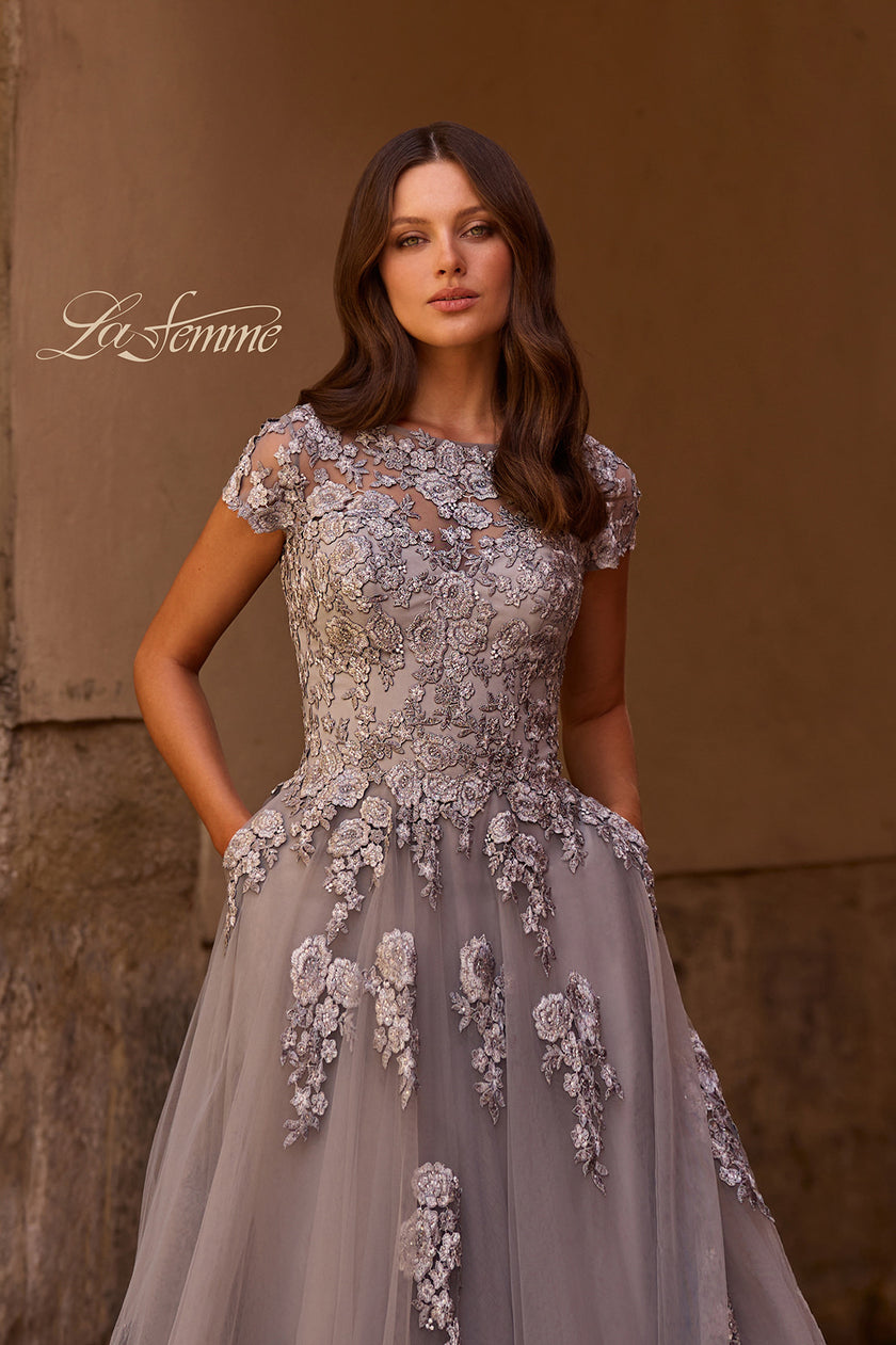 Picture of: Long Tulle Gown with Intricate Lace Detailing, Style: 26907, Detail Picture 1
