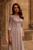 Picture of: Jersey Mother of the Bride Gown with Lace Neckline, Style: 29227, Detail Picture 1