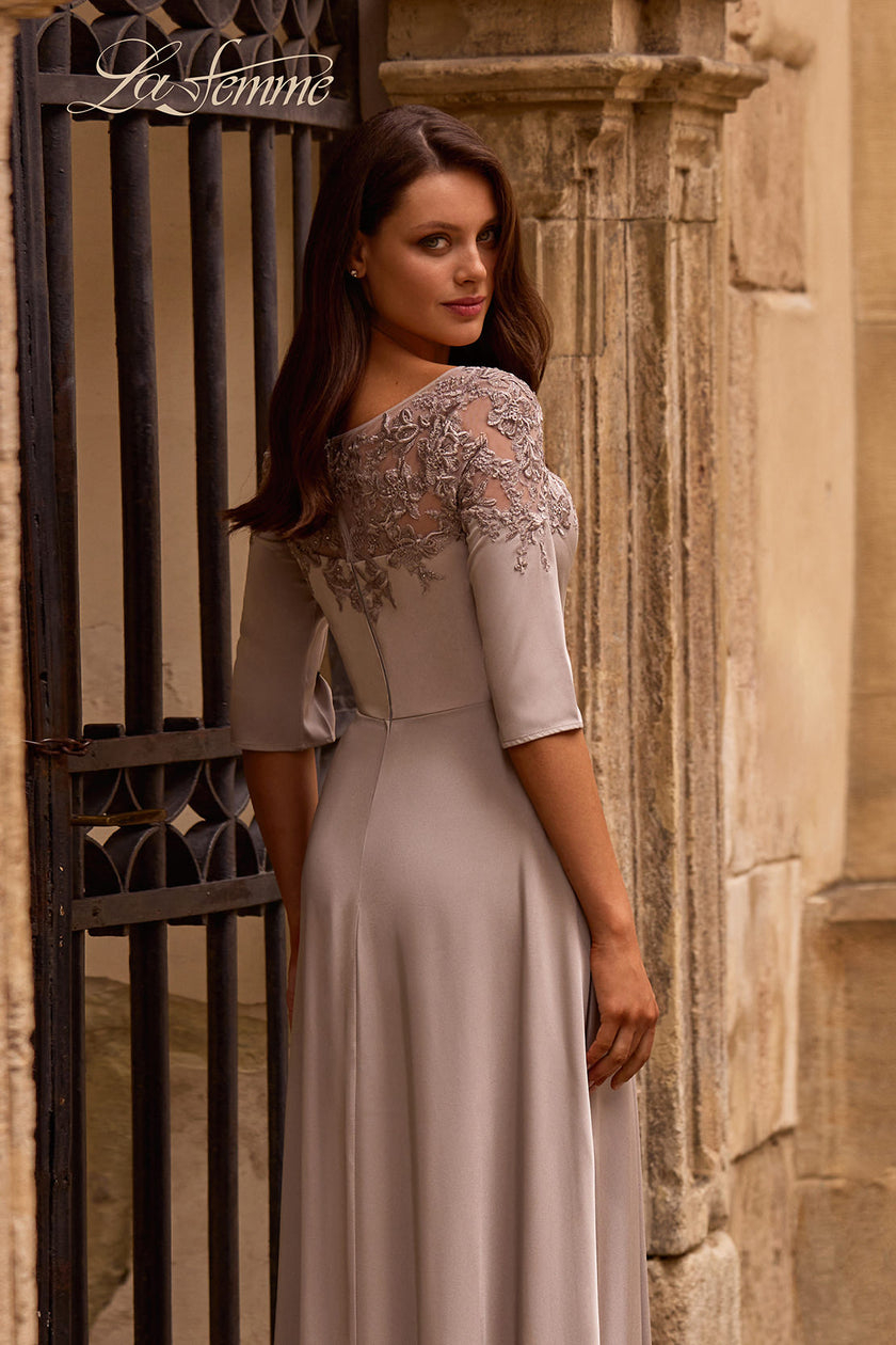 Picture of: Jersey Mother of the Bride Gown with Lace Neckline, Style: 29227, Detail Picture 2
